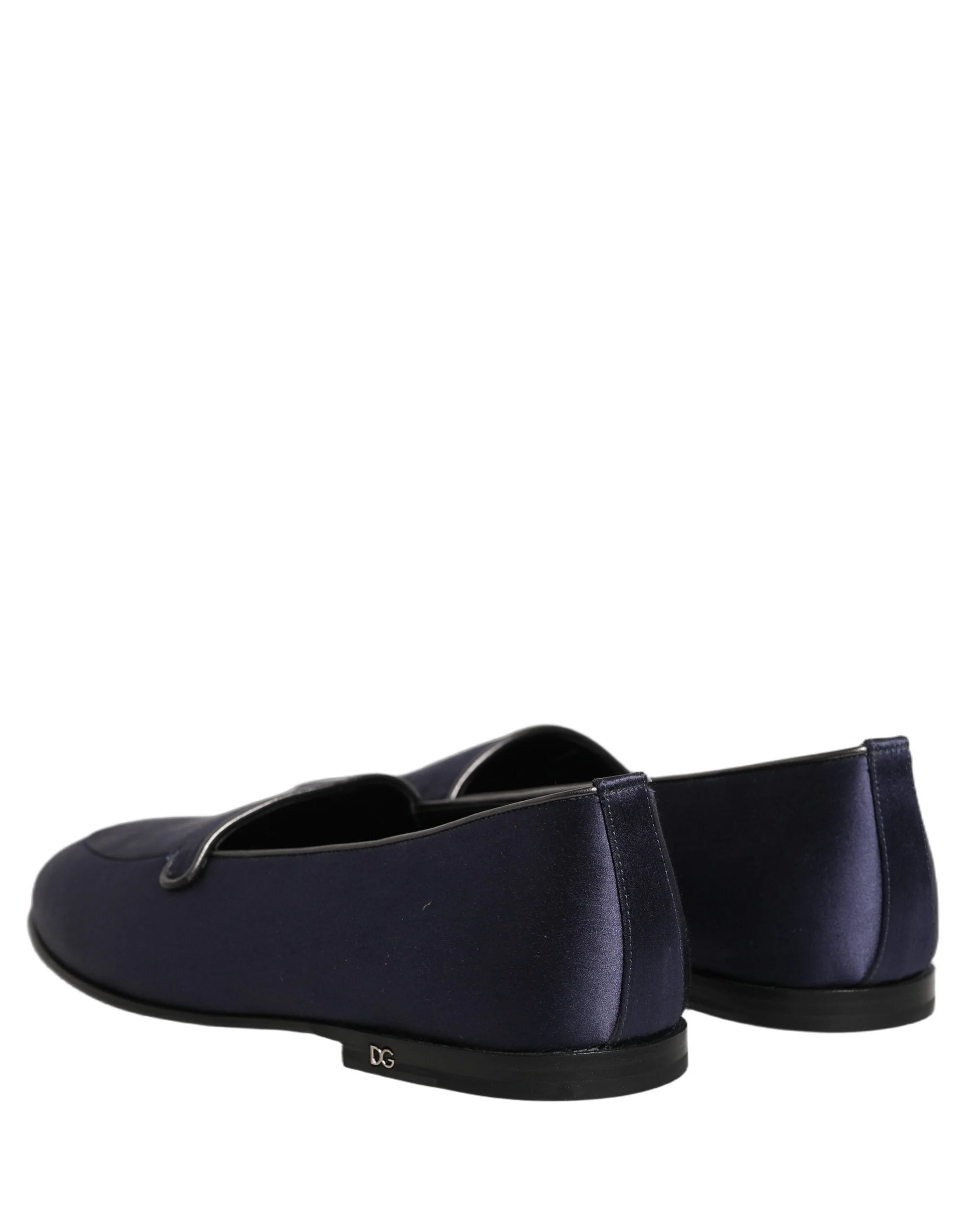 Dolce & Gabbana Blue Satin Logo Slip On Flats Loafers Shoes - EU42/US9