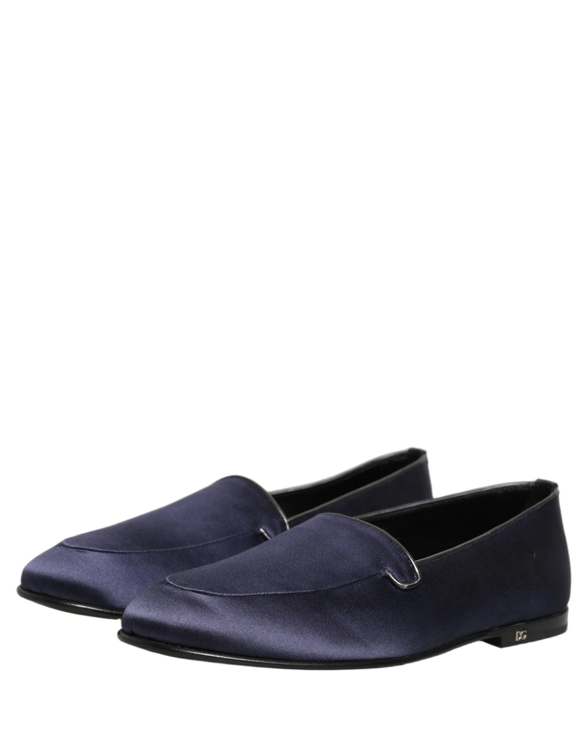Dolce & Gabbana Blue Satin Logo Slip On Flats Loafers Shoes - EU42/US9