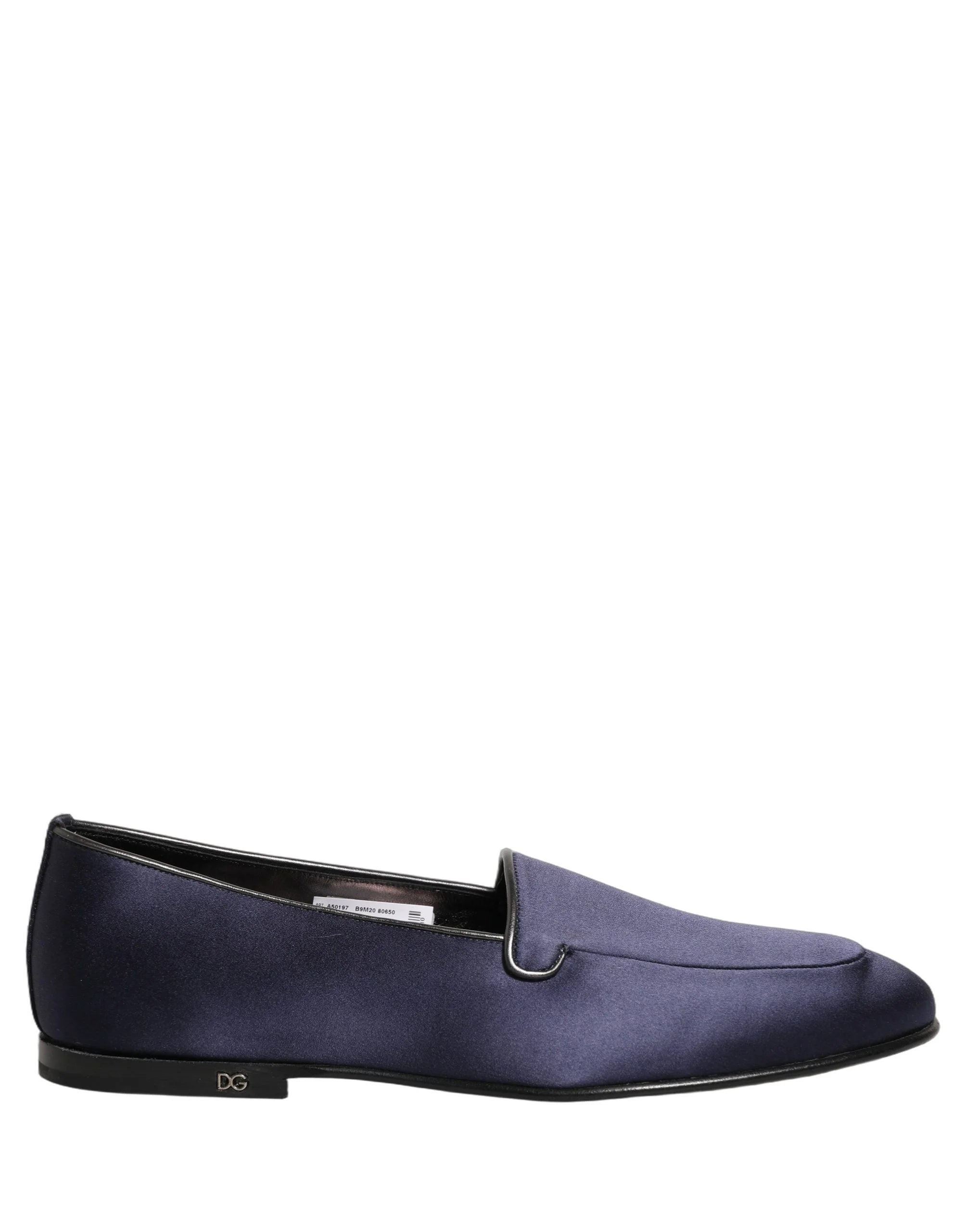 Dolce & Gabbana Blue Satin Logo Slip On Flats Loafers Shoes - EU42/US9