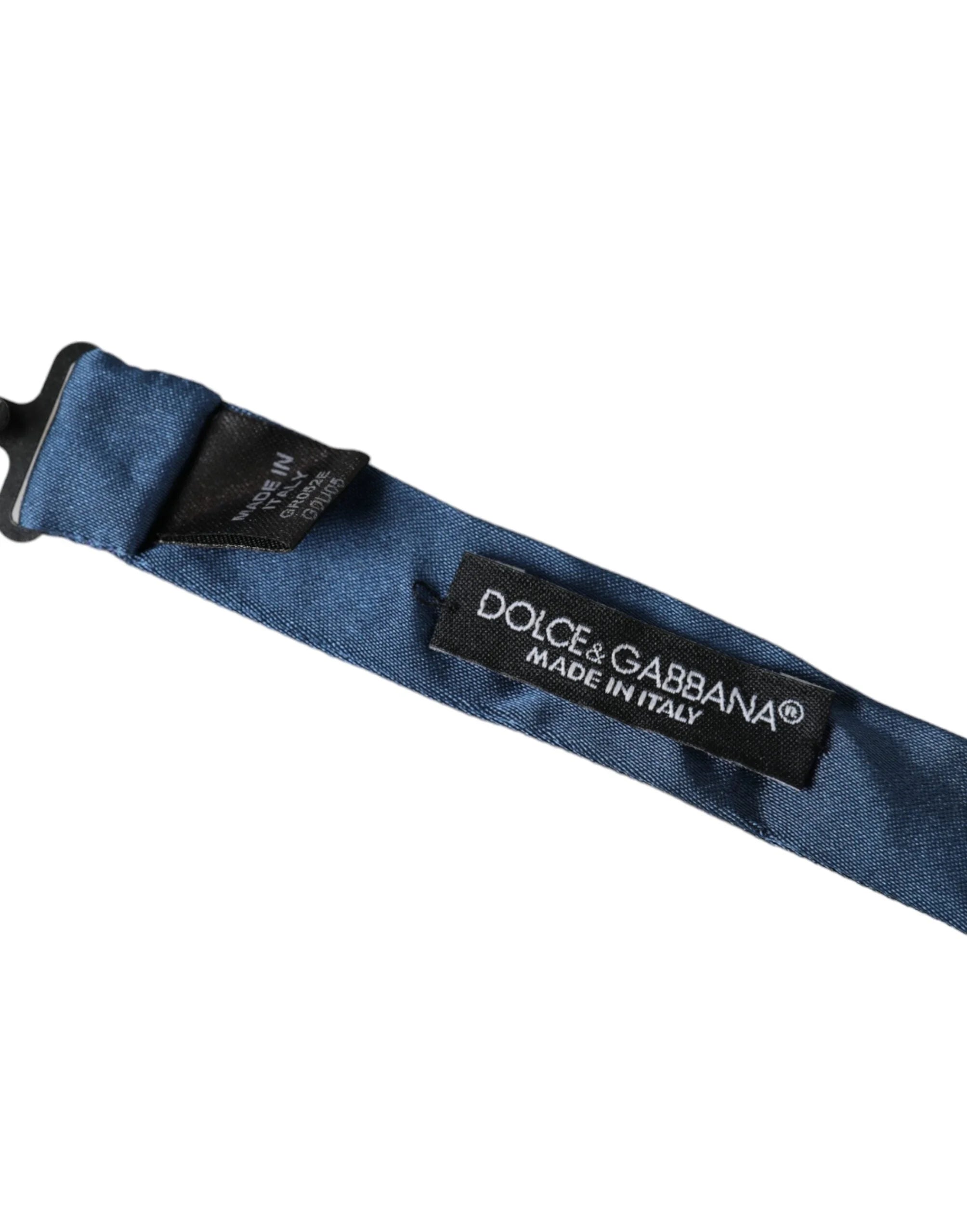 Dolce & Gabbana Blue Satin Silk Adjustable Neck Men Bow Tie - Neckties