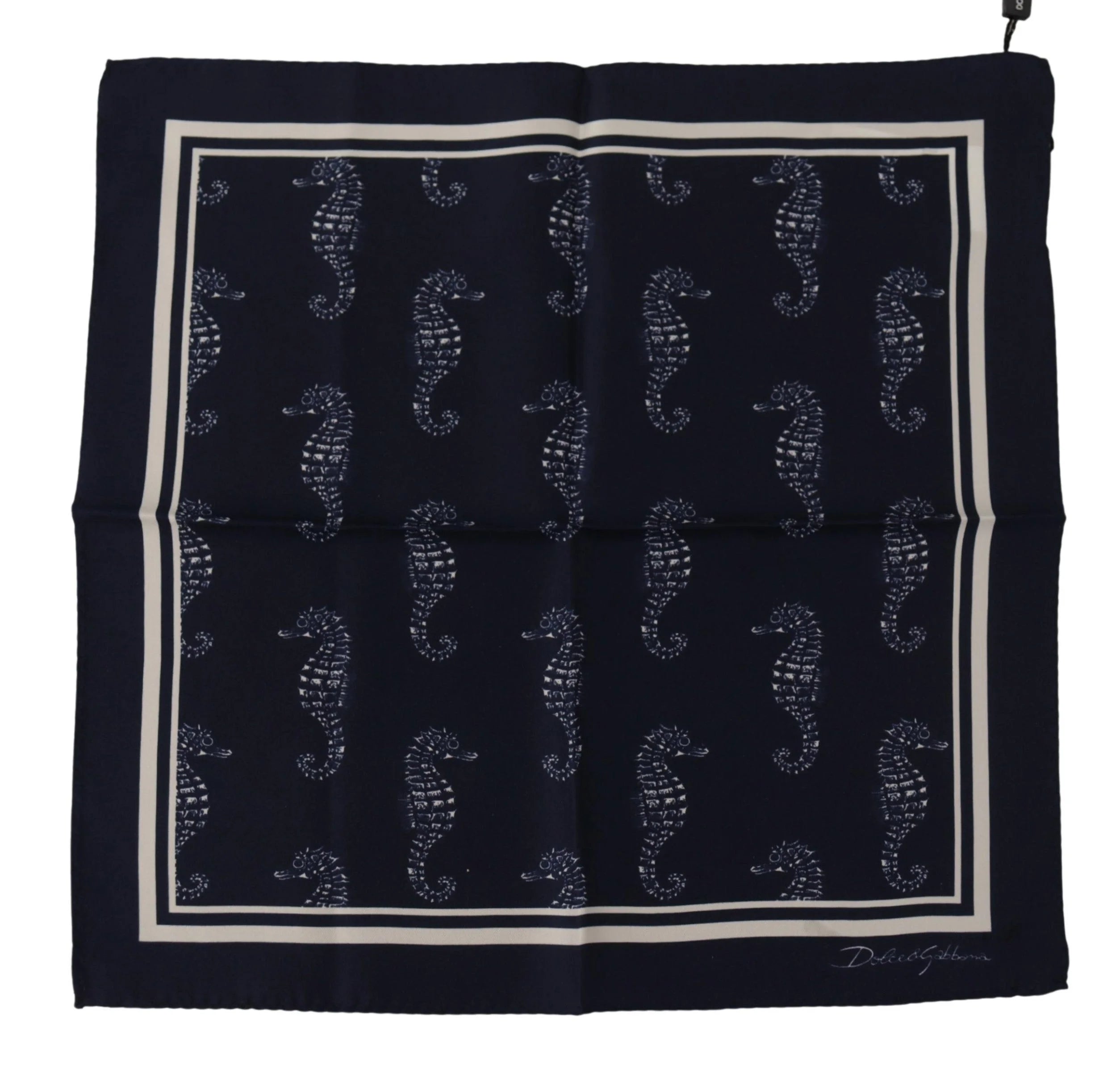Dolce & Gabbana Blue Seahorse DG Printed Square Handkerchief Scarf - Scarves & Shawls