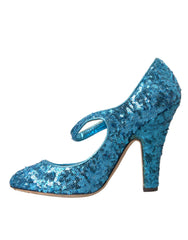 Dolce & Gabbana Blue Sequin Mary Jane Pumps High Heels Shoes - EU39/US8.5