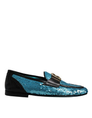 Dolce & Gabbana Blue Sequined Loafers Formal Dress Shoes - EU39/US6 - Flats