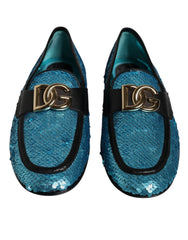 Dolce & Gabbana Blue Sequined Loafers Formal Dress Shoes - EU39/US6 - Flats