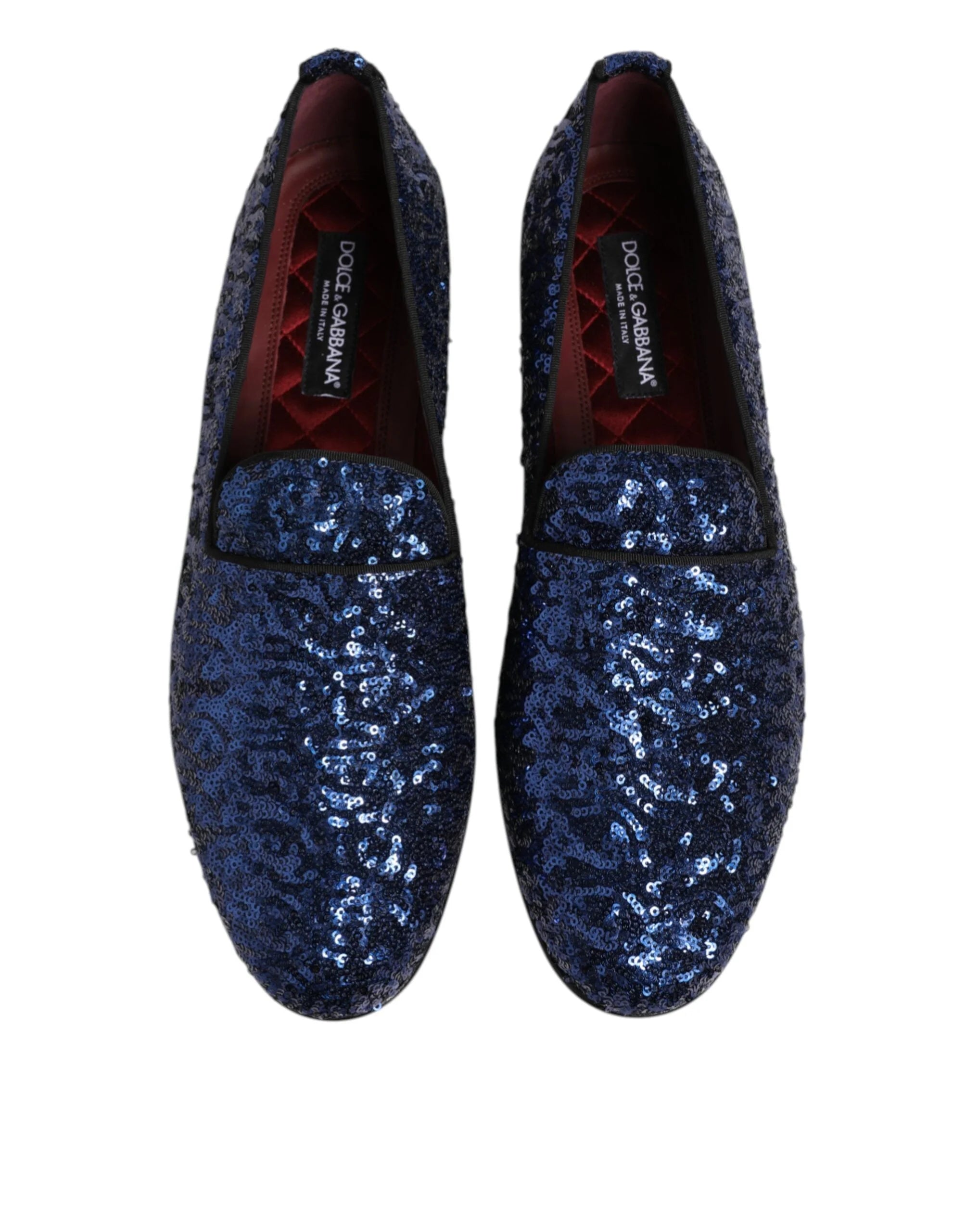 Dolce & Gabbana Blue Sequined Loafers Slippers Men Dress Shoes - Flats