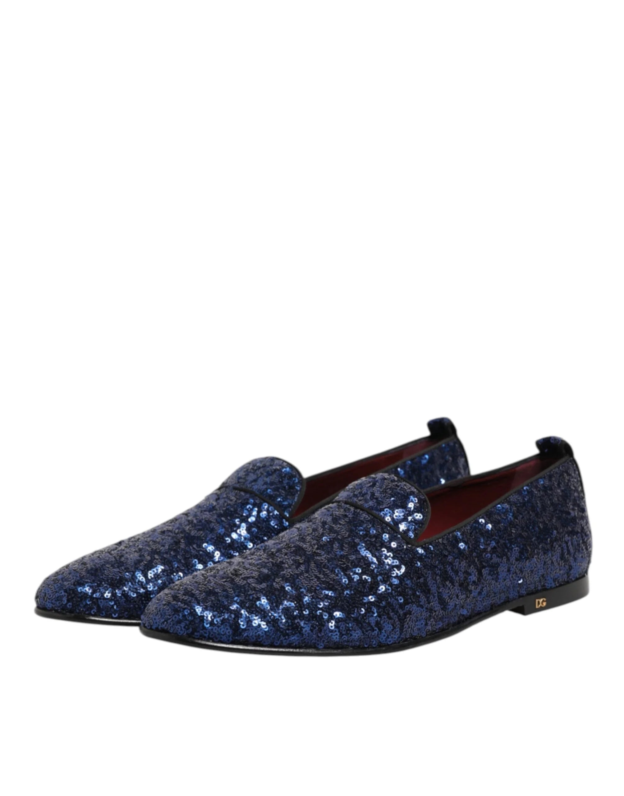 Dolce & Gabbana Blue Sequined Loafers Slippers Men Dress Shoes - Flats