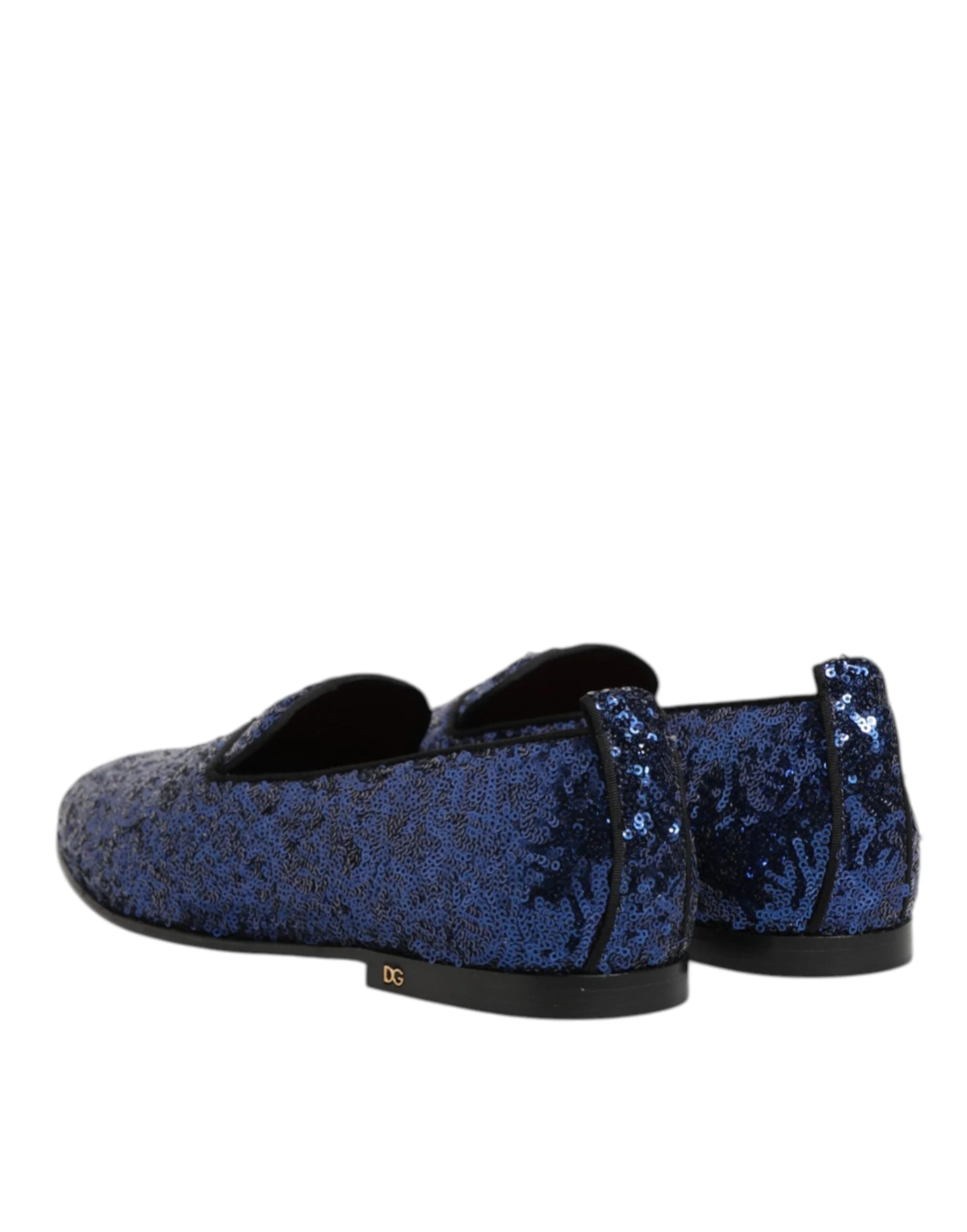 Dolce & Gabbana Blue Sequined Loafers Slippers Men Dress Shoes - Flats