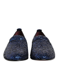 Dolce & Gabbana Blue Sequined Loafers Slippers Men Dress Shoes - Flats