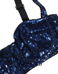 Dolce & Gabbana Blue Sequined Nyon Balconnet Bra Underwear - IT2 | S