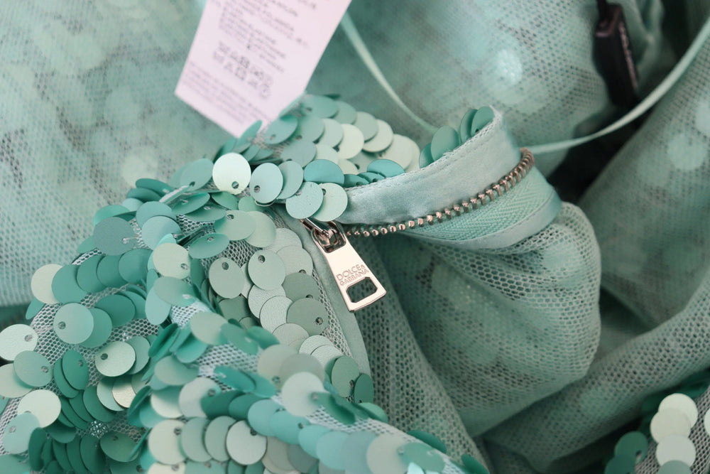 Dolce & Gabbana Blue Sequined Pleated Aline Midi Nylon Dress - IT40|S - Dresses