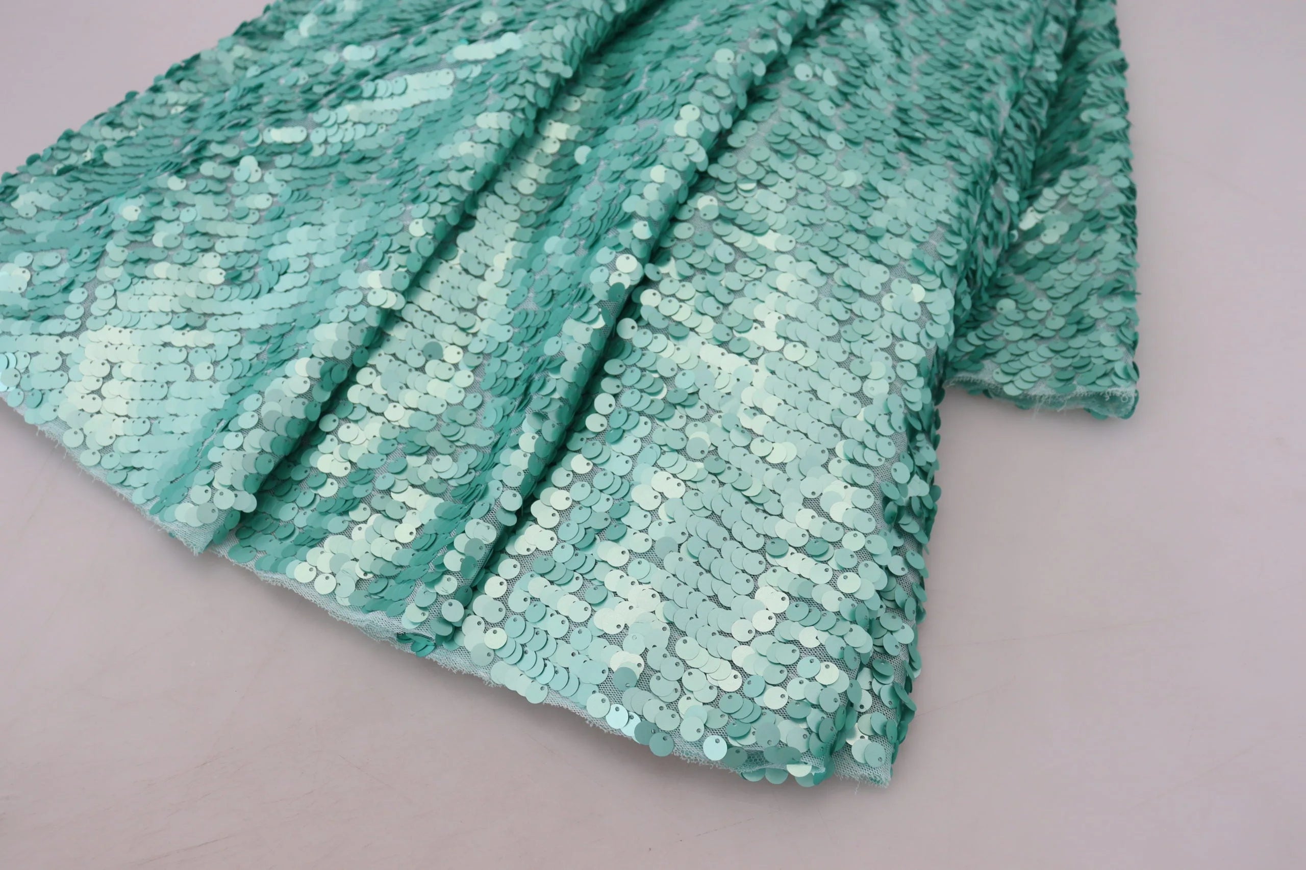 Dolce & Gabbana Blue Sequined Pleated Aline Midi Nylon Dress - IT40|S - Dresses