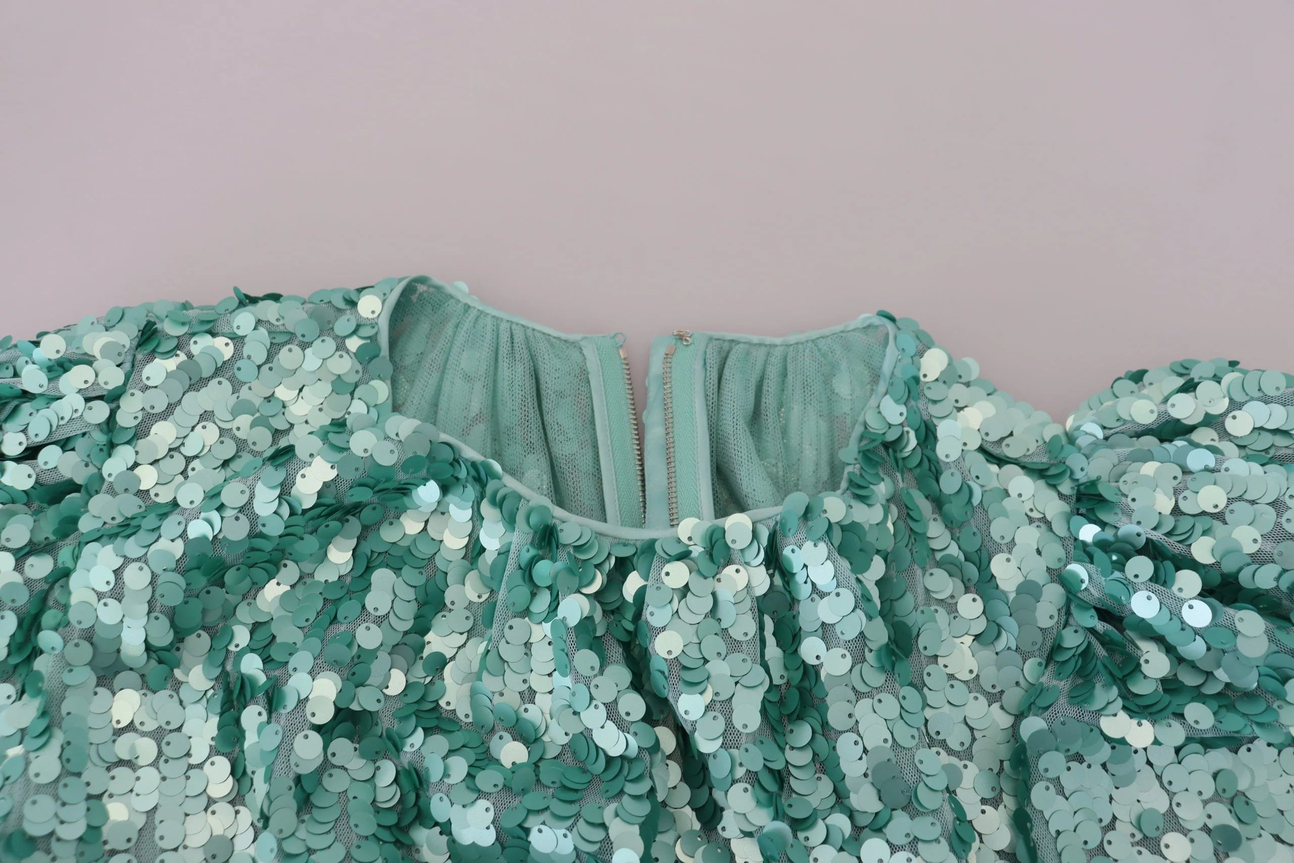 Dolce & Gabbana Blue Sequined Pleated Aline Midi Nylon Dress - IT40|S - Dresses