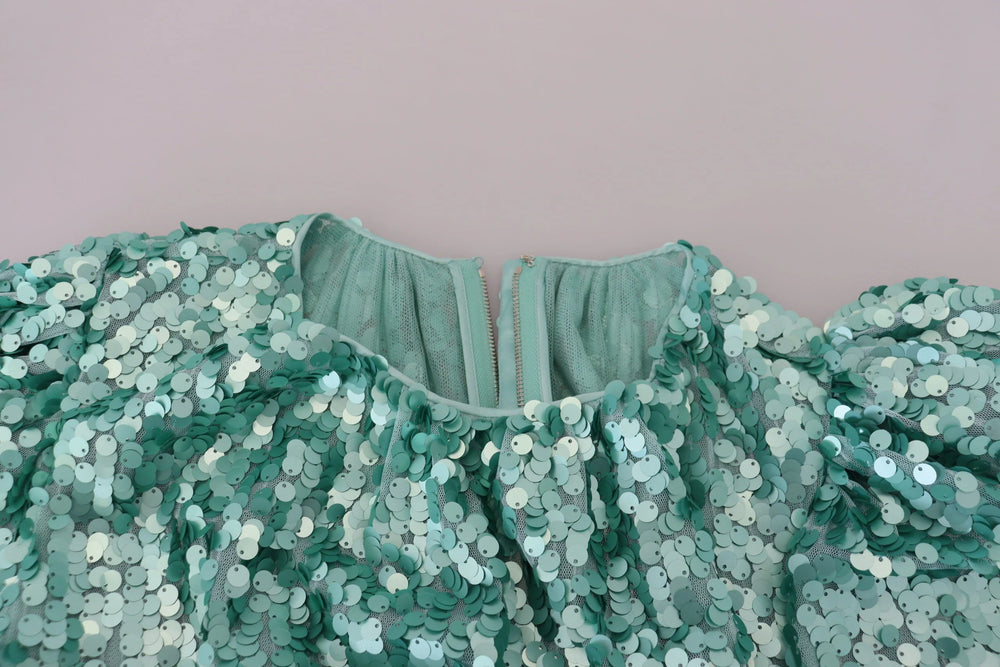 Dolce & Gabbana Blue Sequined Pleated Aline Midi Nylon Dress - IT40|S - Dresses