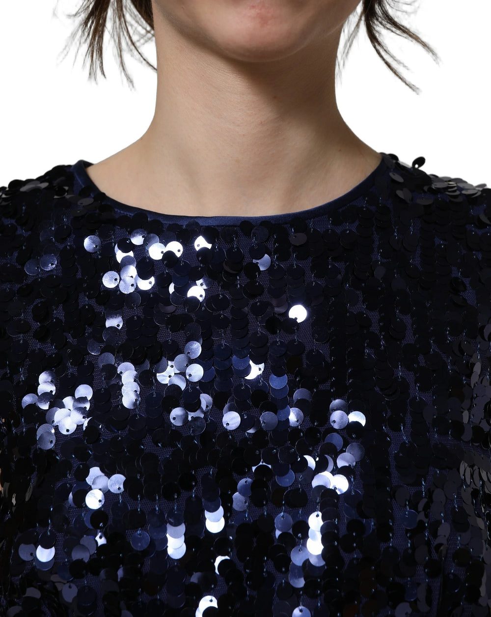 Dolce & Gabbana Blue Sequined Sleeveless Cropped Tank Top
