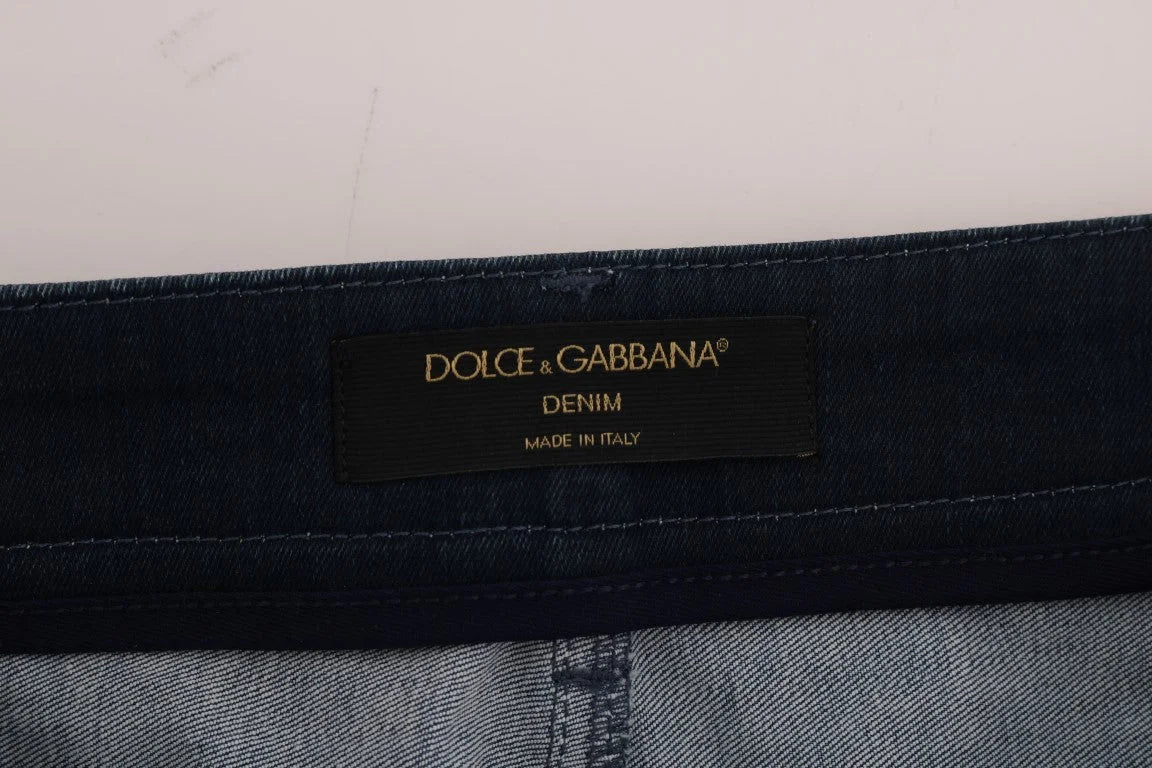 Dolce & Gabbana Blue Short striped Mini Denim Skirt - Skirts