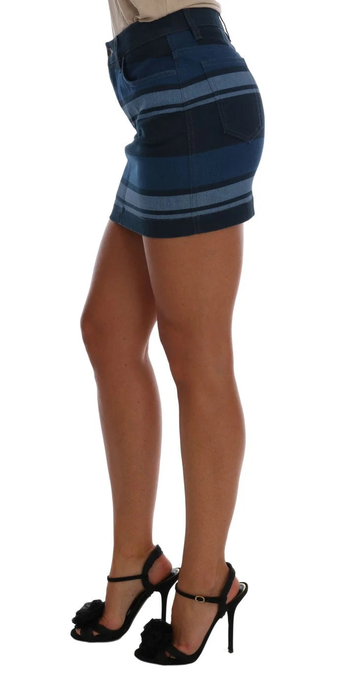 Dolce & Gabbana Blue Short striped Mini Denim Skirt - Skirts
