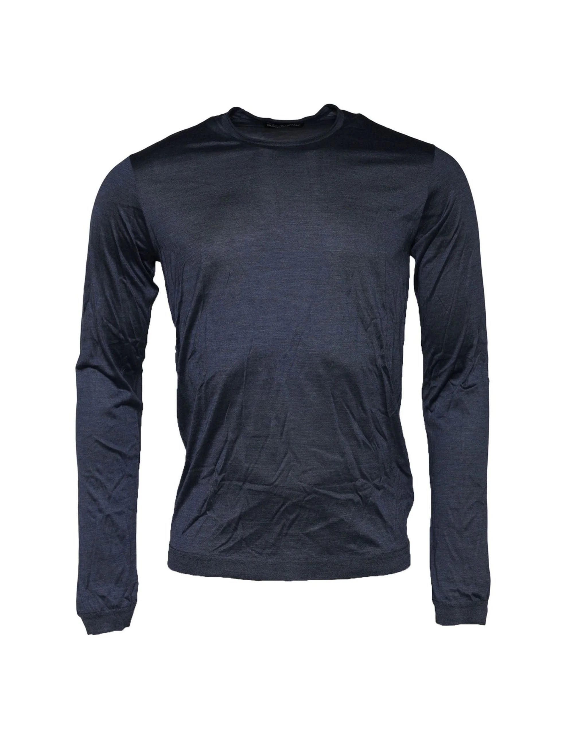 Dolce & Gabbana Blue Silk Crew Neck Long Sleeves Men T-shirt - IT50 | L - T-Shirts