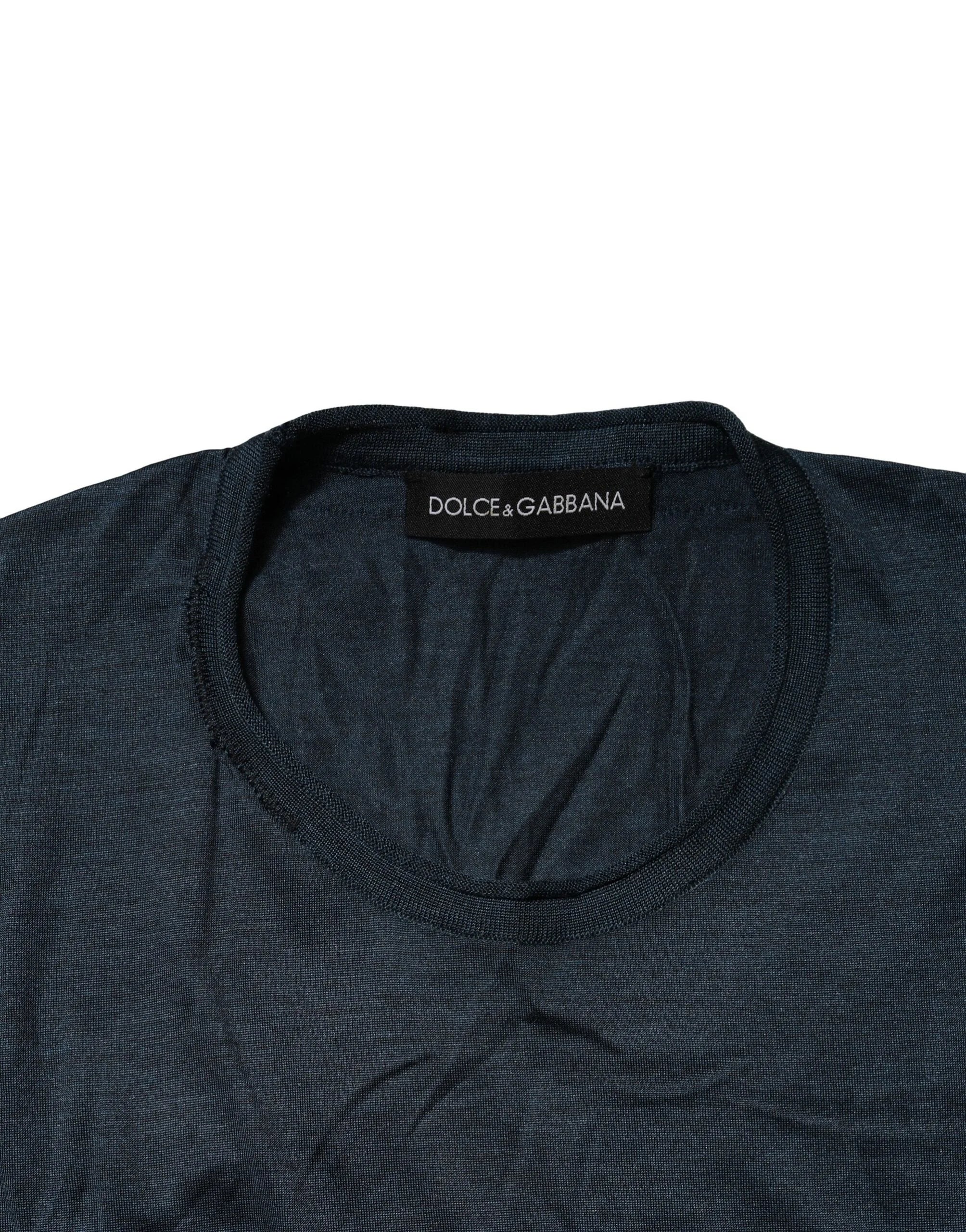 Dolce & Gabbana Blue Silk Crew Neck Short Sleeves Men T-Shirt - IT50 | L - T-Shirts