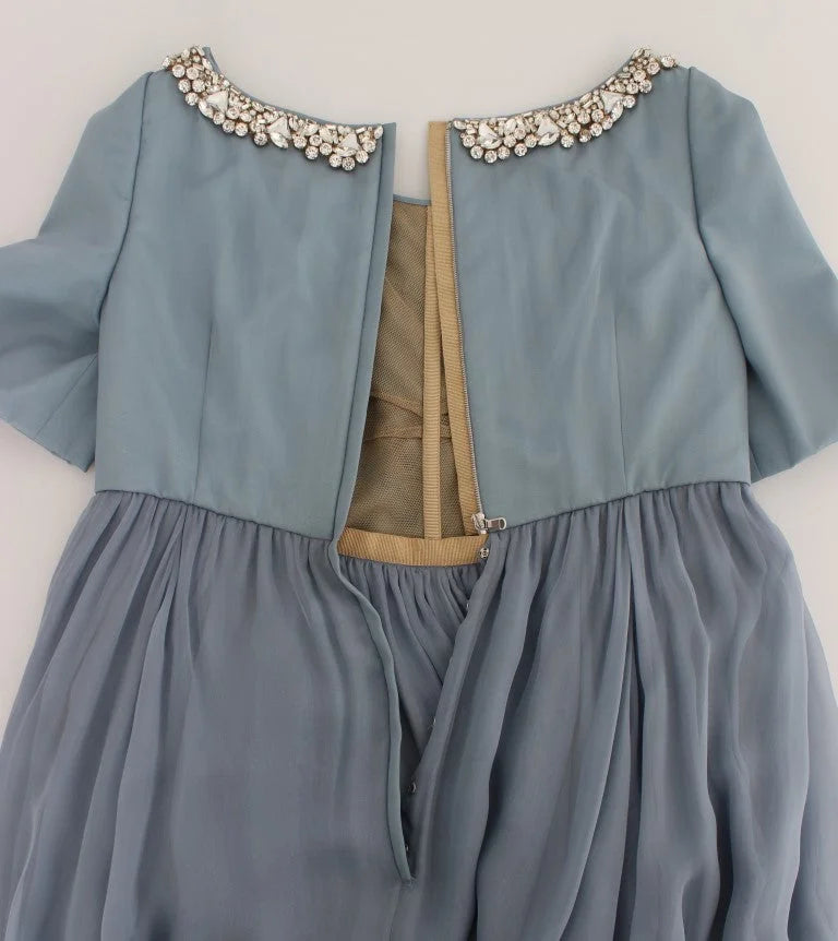 Dolce & Gabbana Blue Silk Crystal Sheath Gown Ball Dress - IT40|S - Dresses