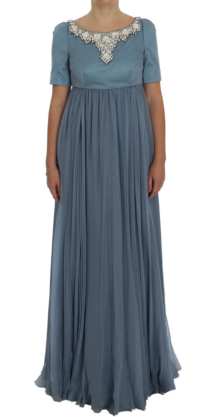 Dolce & Gabbana Blue Silk Crystal Sheath Gown Ball Dress - IT40|S - Dresses