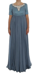 Dolce & Gabbana Blue Silk Crystal Sheath Gown Ball Dress - IT40|S - Dresses