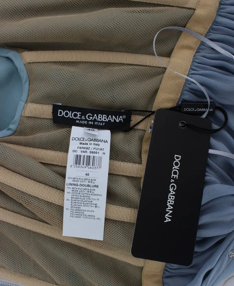 Dolce & Gabbana Blue Silk Crystal Sheath Gown Ball Dress - IT40|S - Dresses