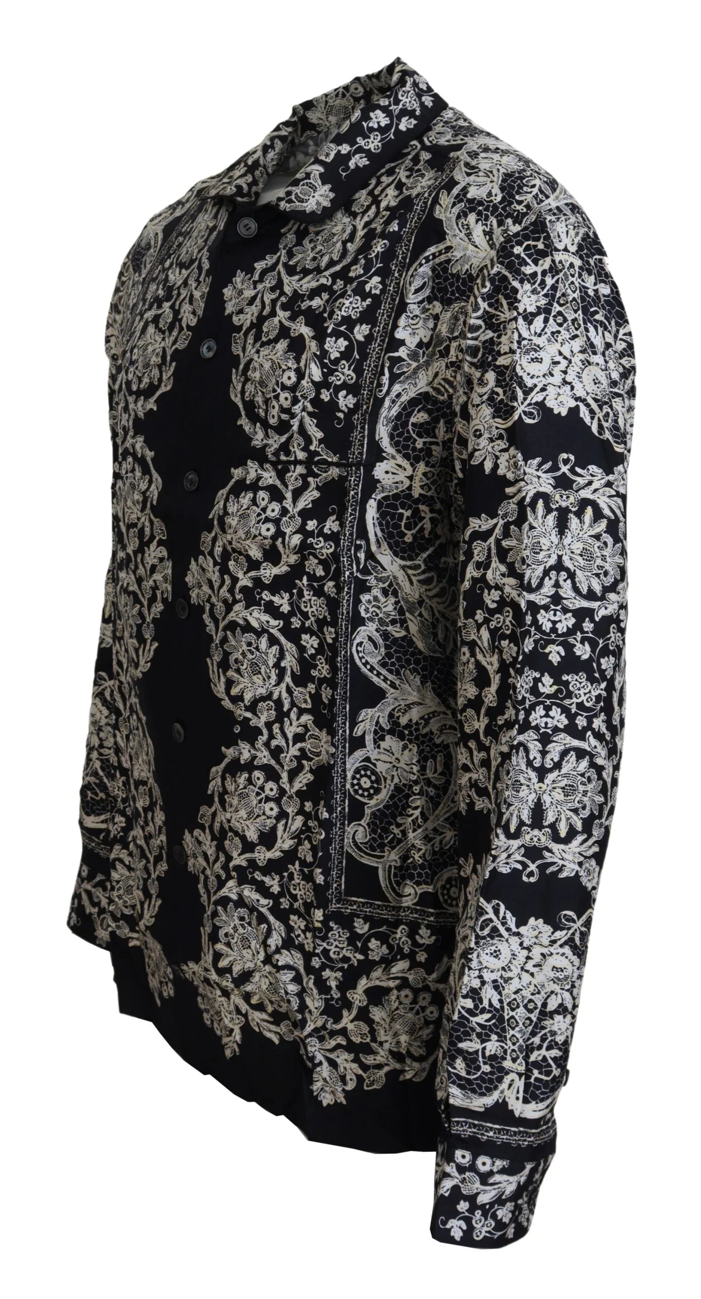 Dolce & Gabbana Blue Silk Floral Baroque Satin Casual Shirt - Shirts
