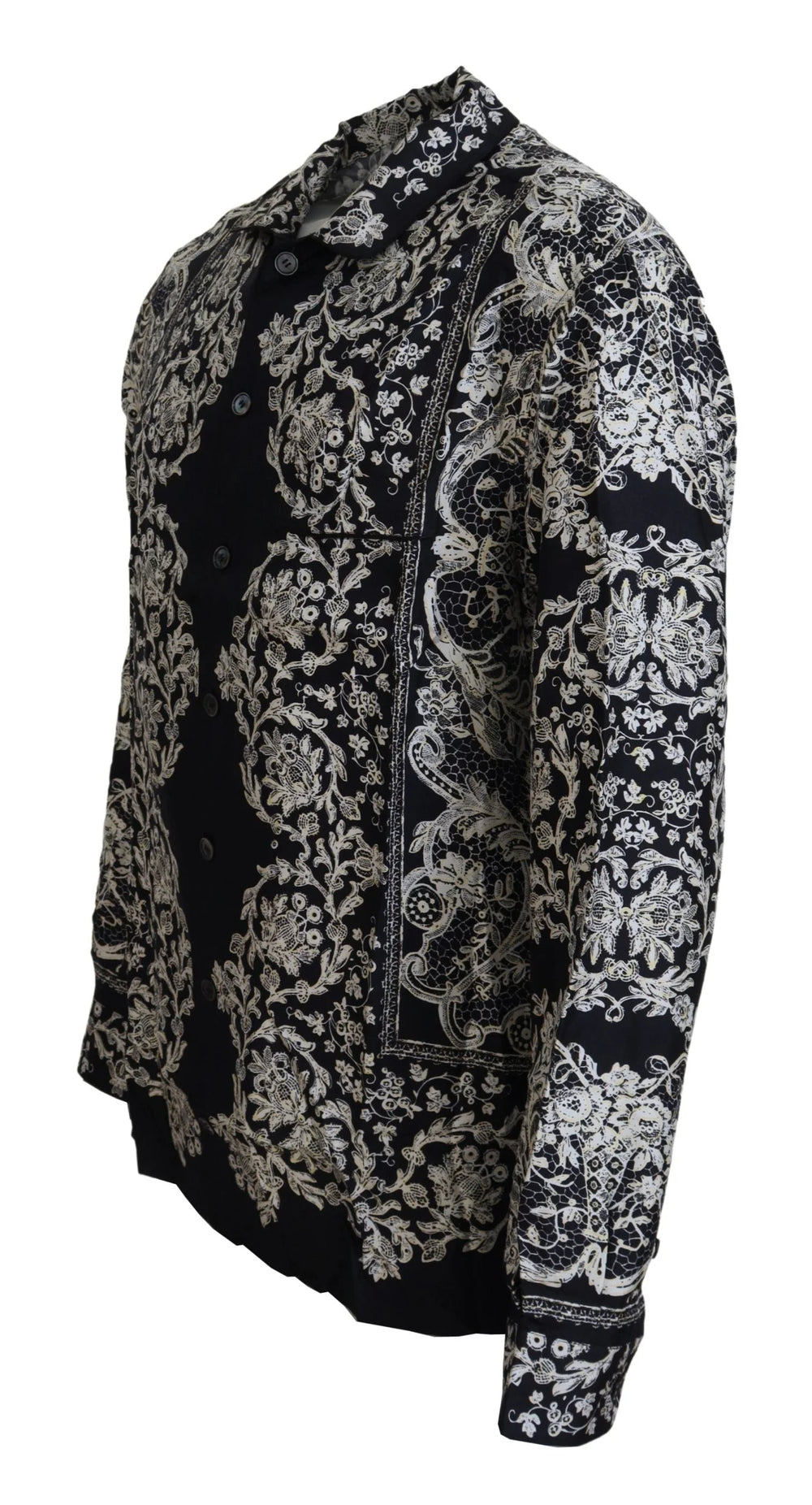 Dolce & Gabbana Blue Silk Floral Baroque Satin Casual Shirt - Shirts