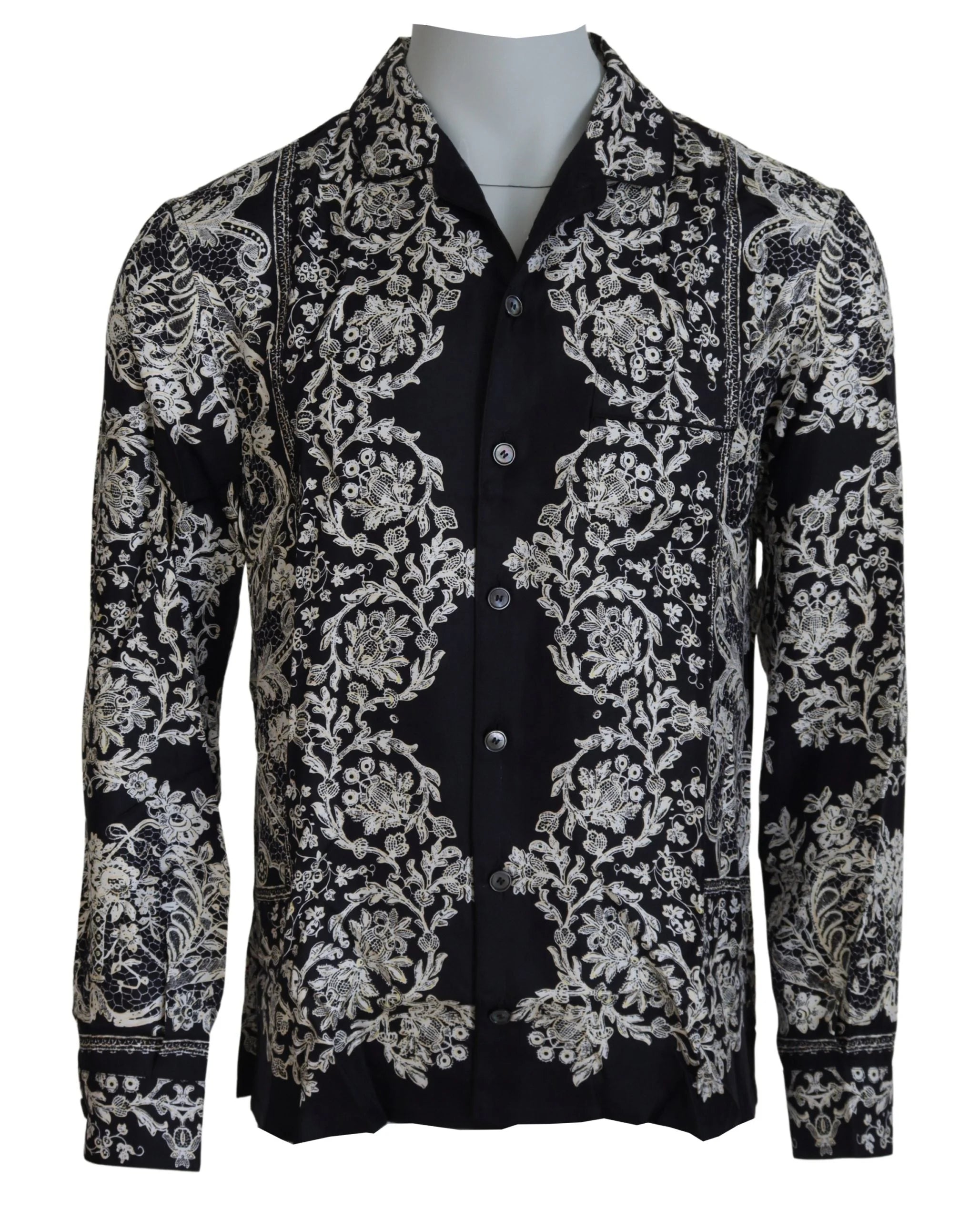 Dolce & Gabbana Blue Silk Floral Baroque Satin Casual Shirt - Shirts
