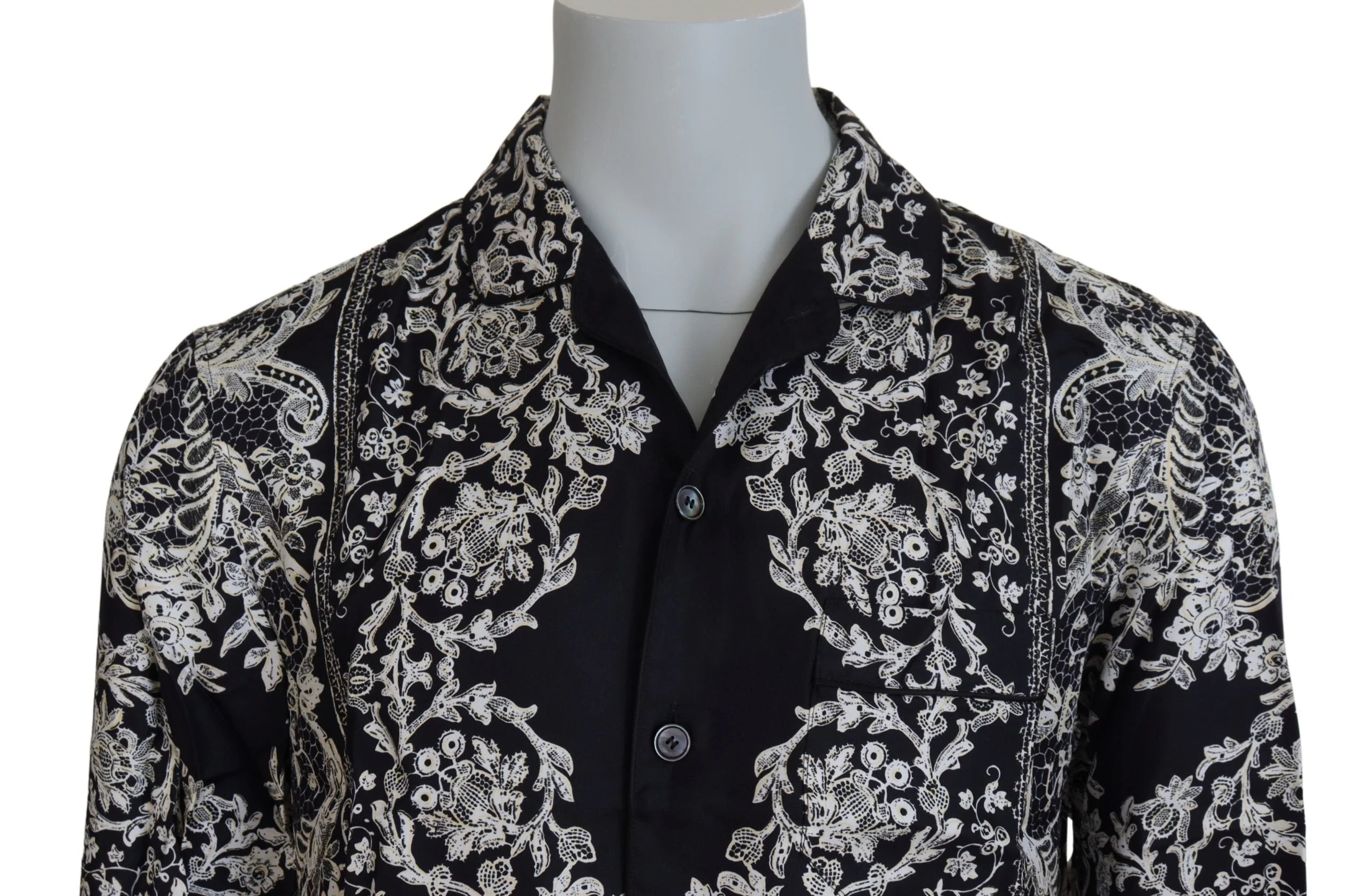Dolce & Gabbana Blue Silk Floral Baroque Satin Casual Shirt - Shirts