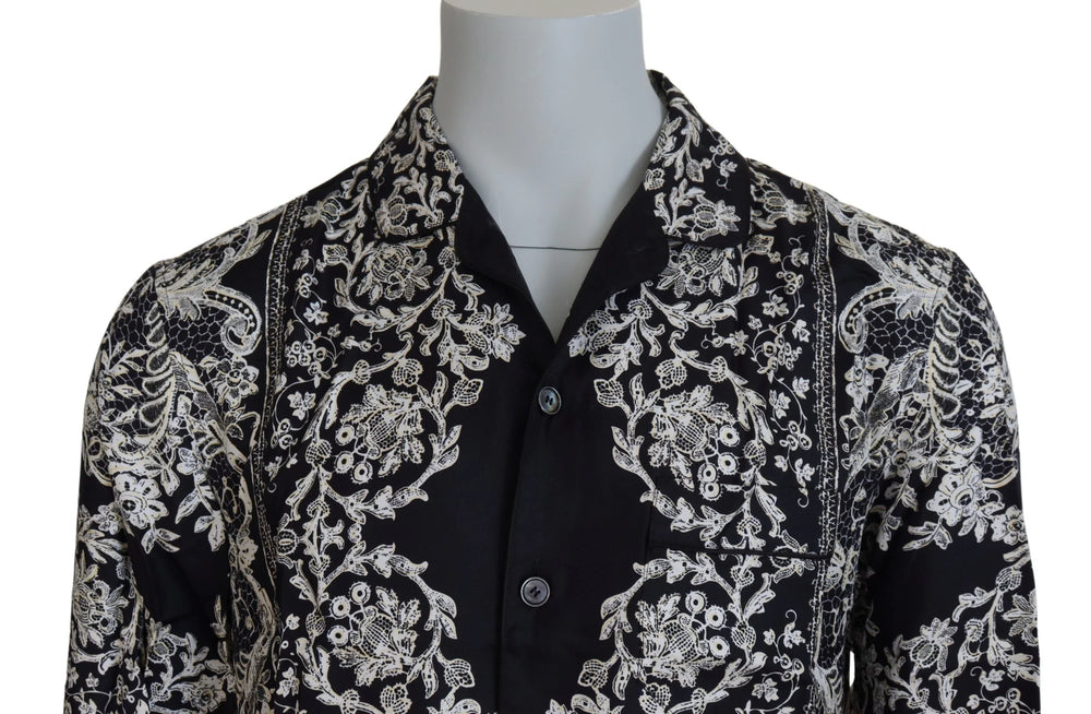 Dolce & Gabbana Blue Silk Floral Baroque Satin Casual Shirt - Shirts