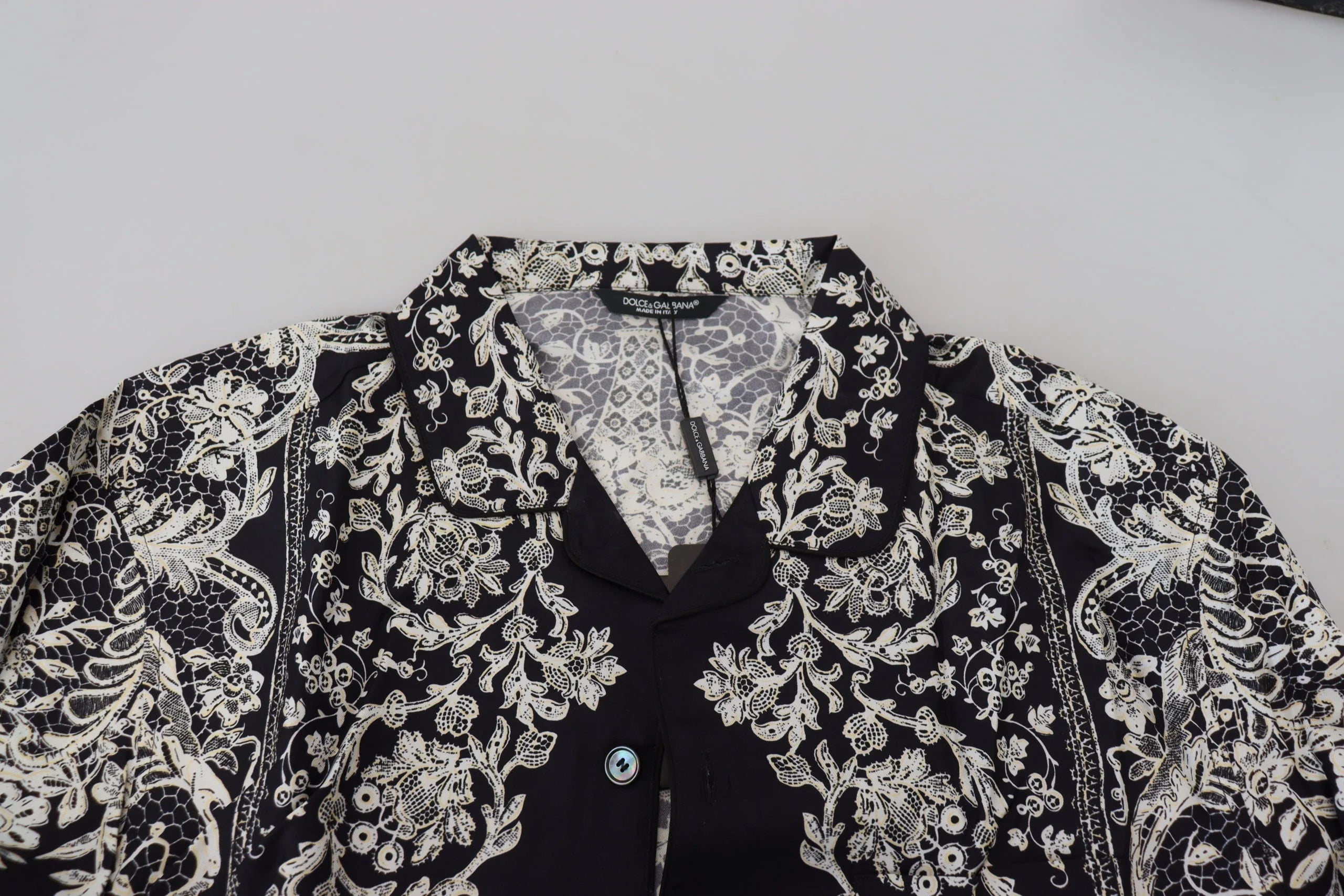 Dolce & Gabbana Blue Silk Floral Baroque Satin Casual Shirt - Shirts