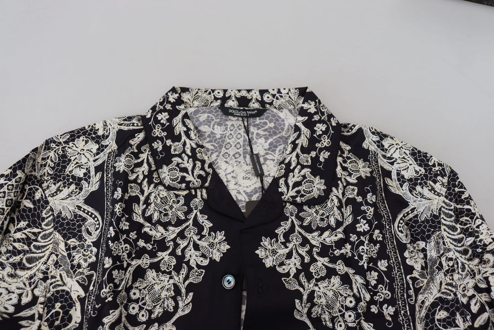 Dolce & Gabbana Blue Silk Floral Baroque Satin Casual Shirt - Shirts