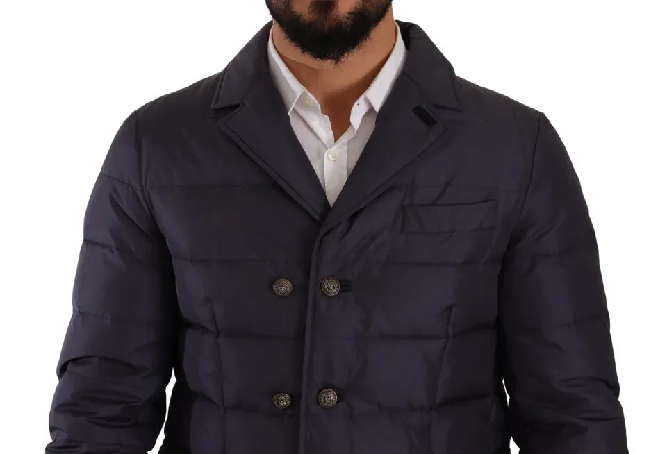 Dolce & Gabbana Blue Silk Goat Coat Blouson Winter Jacket - Puffer Jackets