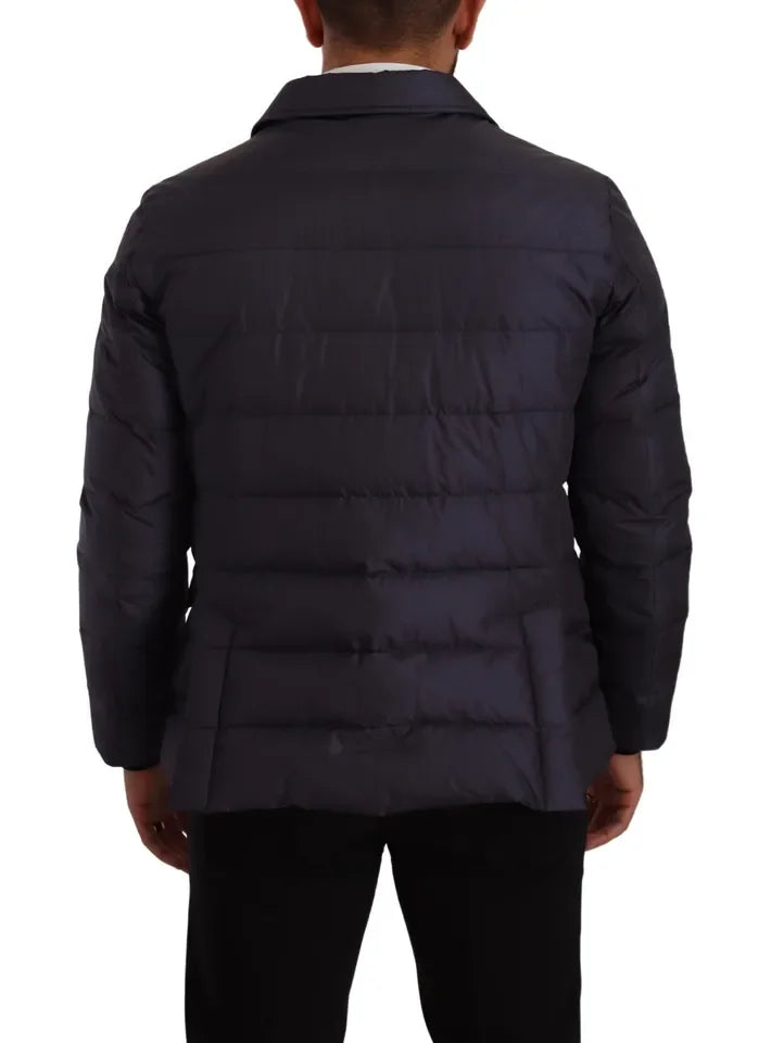 Dolce & Gabbana Blue Silk Goat Coat Blouson Winter Jacket - Puffer Jackets