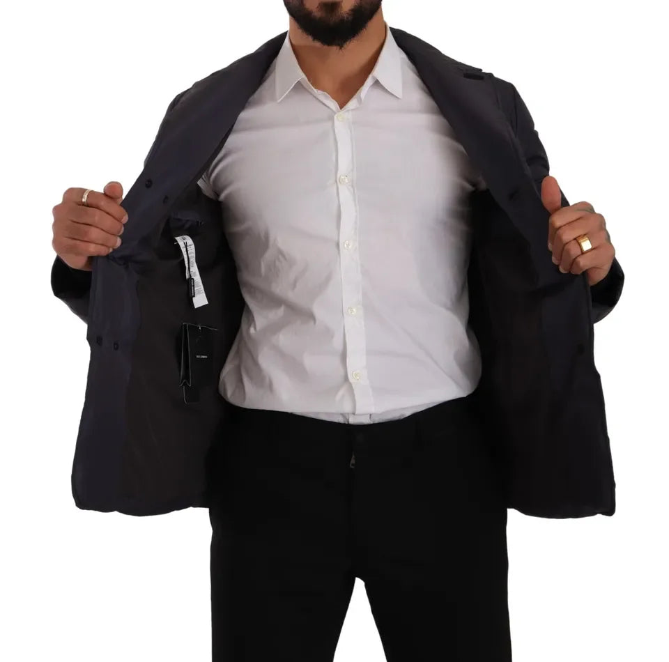 Dolce & Gabbana Blue Silk Goat Coat Blouson Winter Jacket - Puffer Jackets