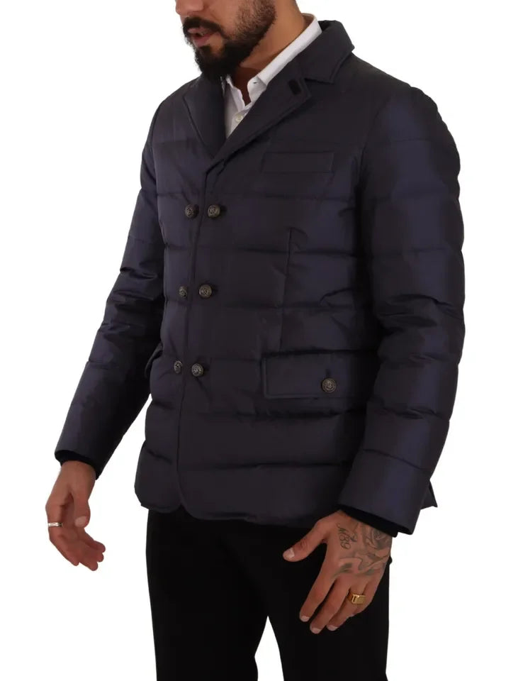 Dolce & Gabbana Blue Silk Goat Coat Blouson Winter Jacket - Puffer Jackets