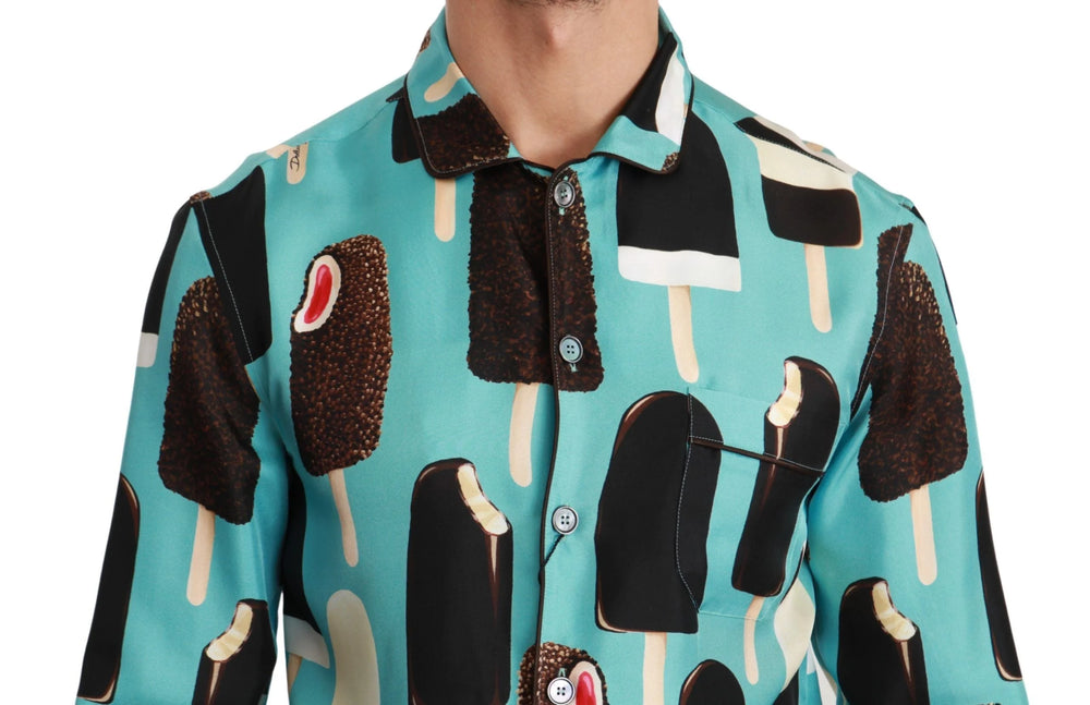 Dolce & Gabbana Blue Silk Ice Cream Print Casual Shirt - IT37 | XS - Shirts