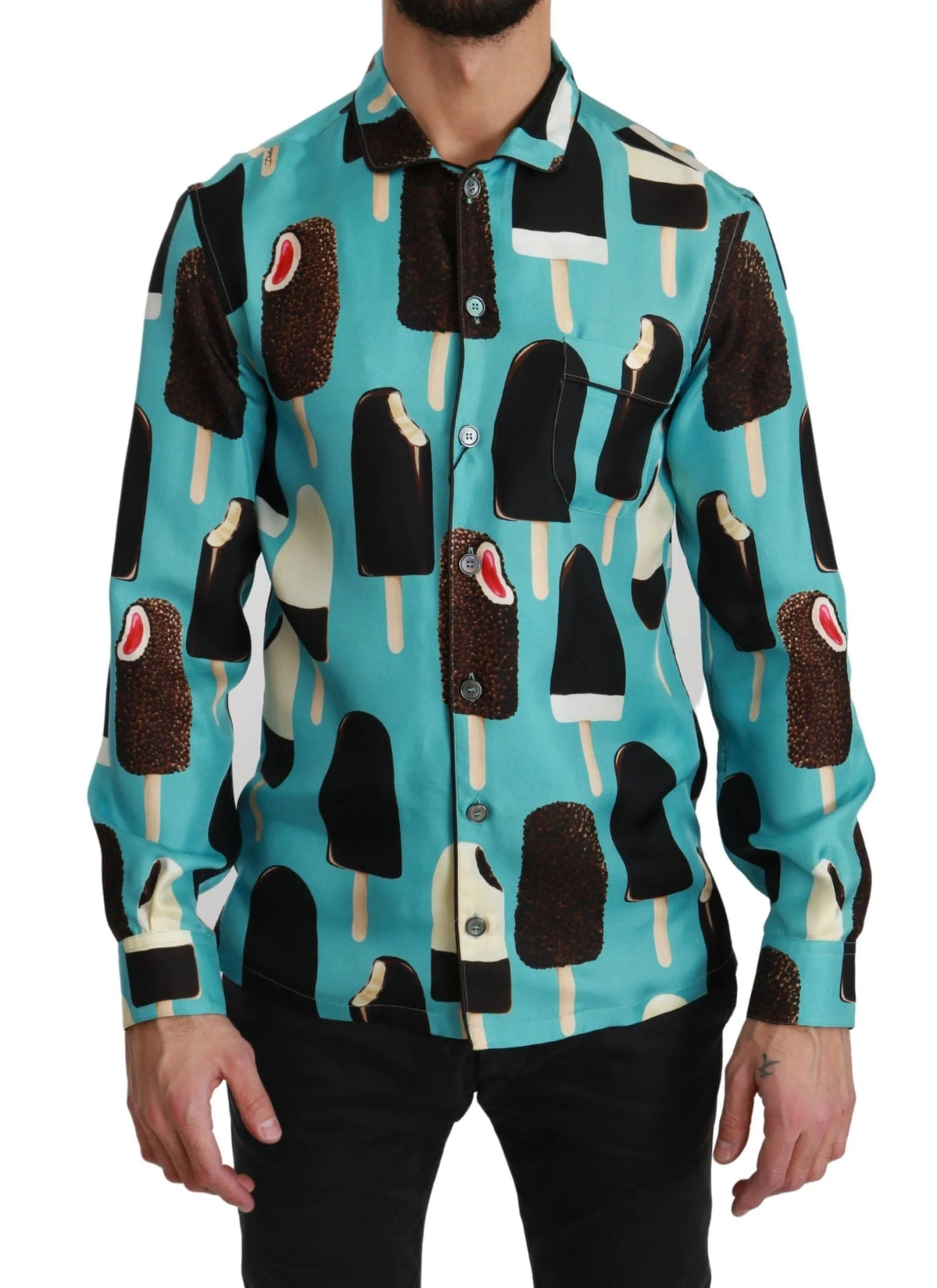 Dolce & Gabbana Blue Silk Ice Cream Print Casual Shirt - IT37 | XS - Shirts