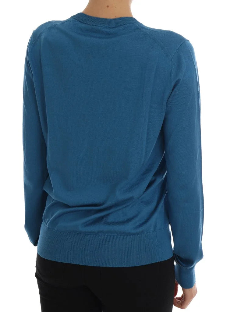 Dolce & Gabbana Blue Silk Love is Pullover Sweater - IT48 | XL - Sweaters