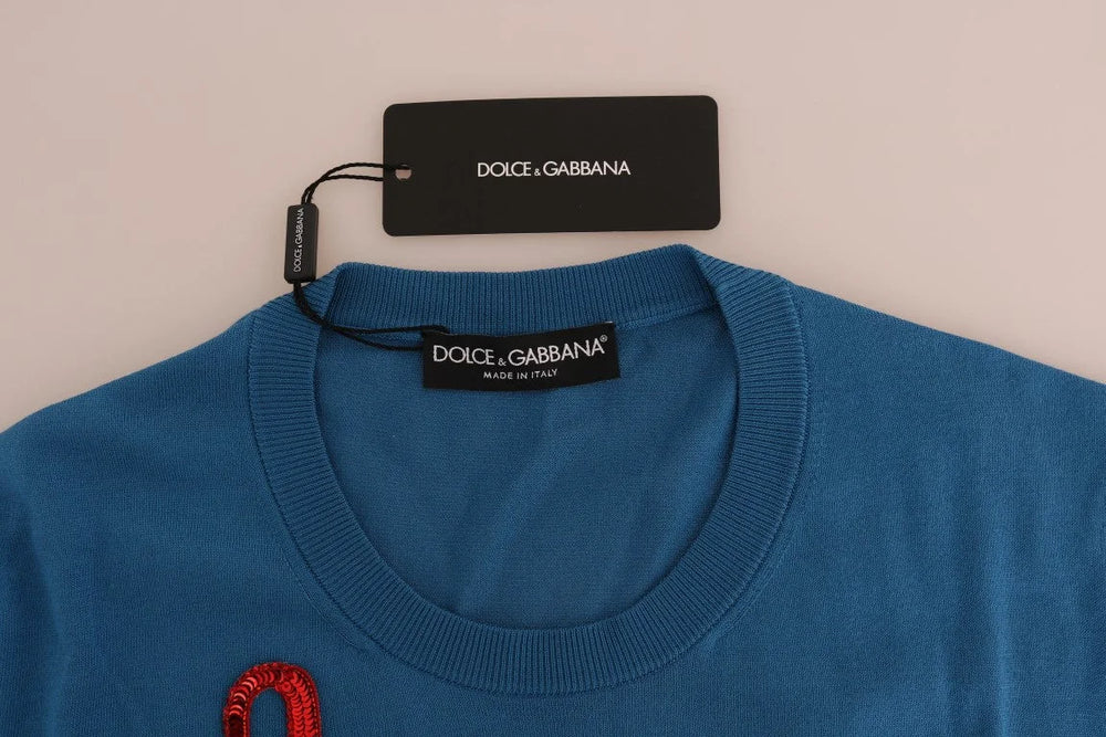 Dolce & Gabbana Blue Silk Love is Pullover Sweater - IT48 | XL - Sweaters