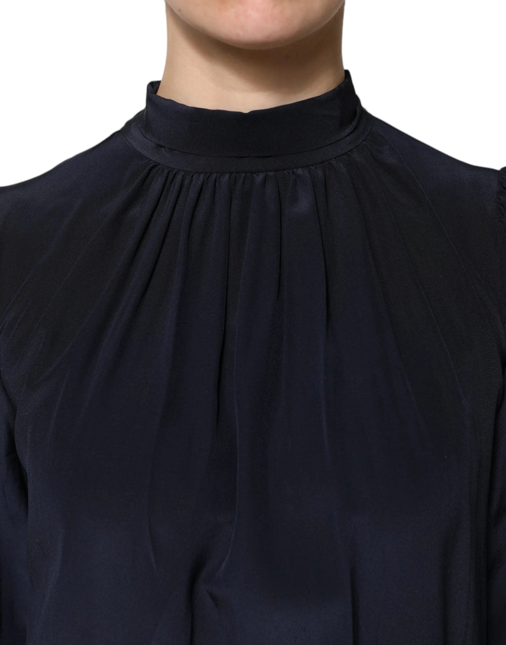 Dolce & Gabbana Blue Silk Mock Neck Long Sleeves Blouse Top - IT40|S - Blouses