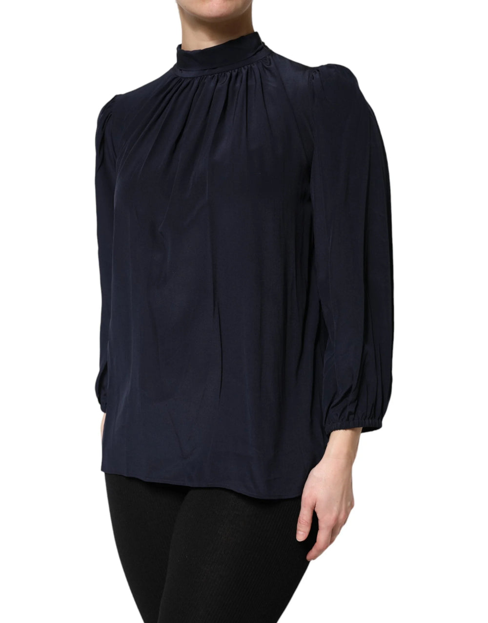 Dolce & Gabbana Blue Silk Mock Neck Long Sleeves Blouse Top - IT40|S - Blouses