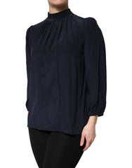 Dolce & Gabbana Blue Silk Mock Neck Long Sleeves Blouse Top - IT40|S - Blouses