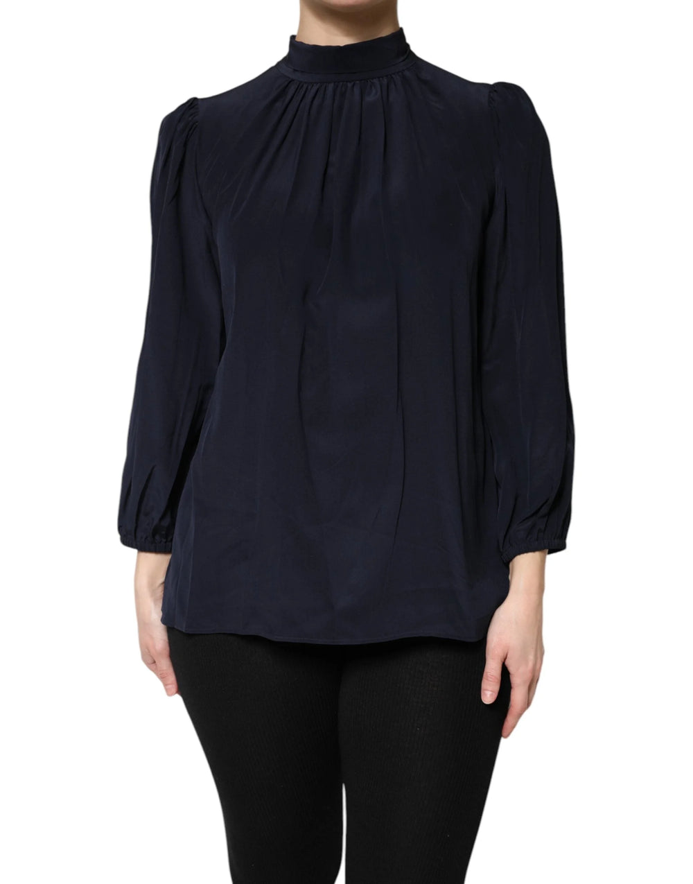 Dolce & Gabbana Blue Silk Mock Neck Long Sleeves Blouse Top - IT40|S - Blouses