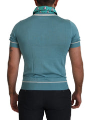 Dolce & Gabbana Blue Silk Polo Top Mens V-neck T-shirt - Polos