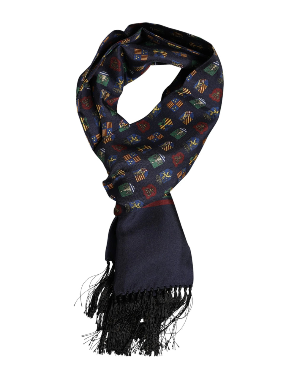 Dolce & Gabbana Blue Silk Printed Fringes Foulard Scarf - Scarves & Shawls
