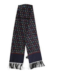 Dolce & Gabbana Blue Silk Printed Fringes Foulard Scarf - Scarves & Shawls