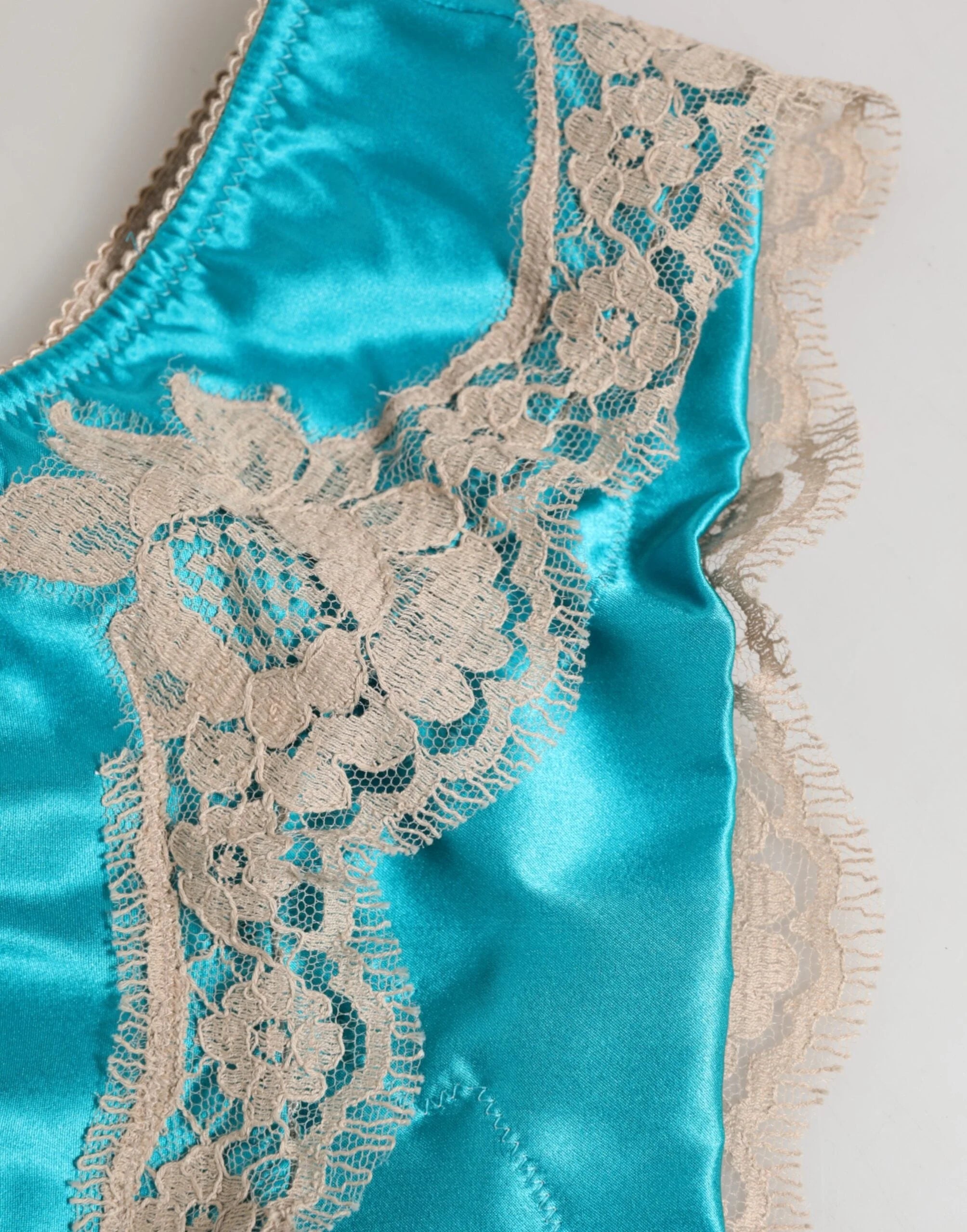 Dolce & Gabbana Blue Silk Satin Floral Lace Trim New Slip Underwear - IT3 | M