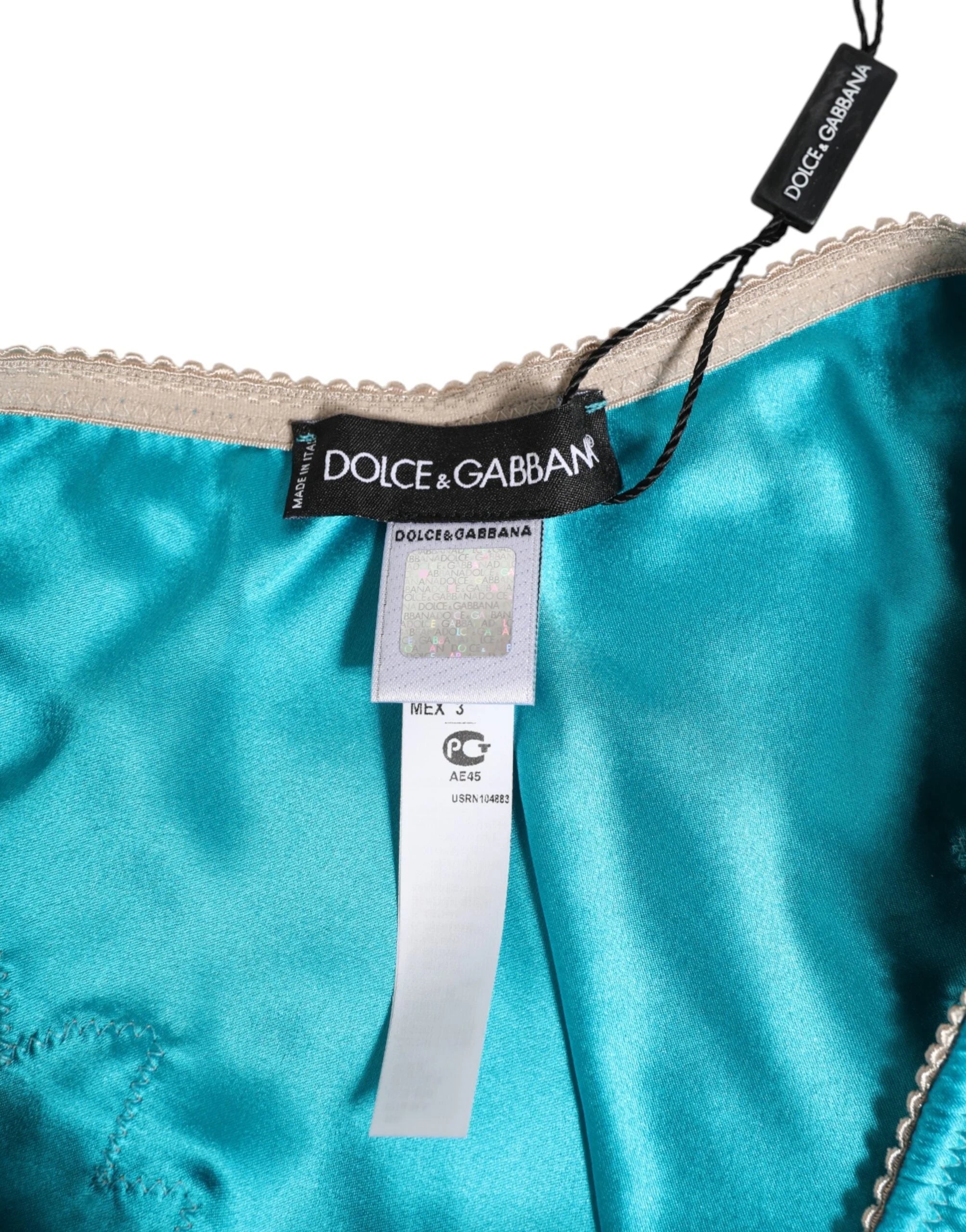 Dolce & Gabbana Blue Silk Satin Floral Lace Trim New Slip Underwear - IT3 | M